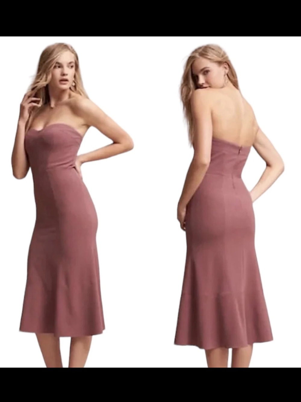 BHLDN x Vera Wang Elaine Strapless Dress Womens Size‎ 16 pink mauve midi party